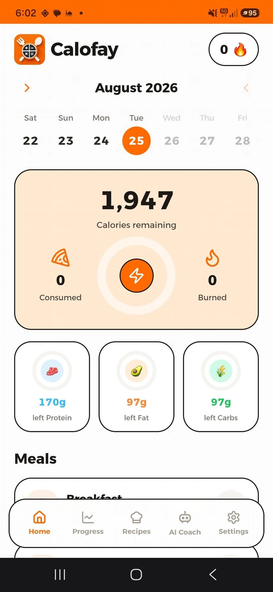 Calofay in-app screen 1